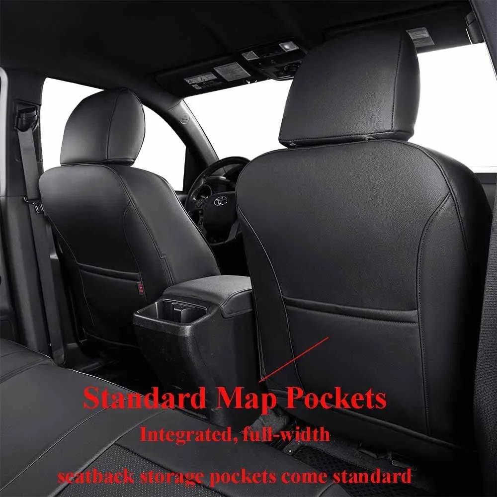 EKR Custom Fit Tacoma Car Seat Covers for Select Toyota Tacoma 2016 2017 2018 2019 2020 2021 2022 2023 Double Cab/Crew Cab -Full Set,Leather(Black)