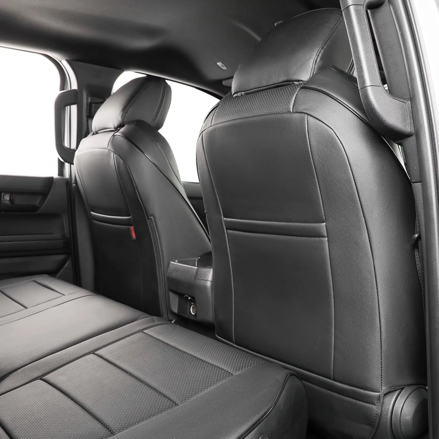 EKR Custom Fit Tacoma Car Seat Covers for Select Toyota Tacoma (Petrol) 2024 2025 Double cab SR,SR5,TRD Sport,TRD Off-Road,Limited -Full Set,Leather(Black)