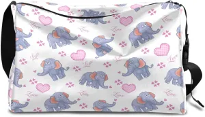 Elephant Love Heart Small Gym Bag for Men Women Workout Sport Duffle Bag Waterproof Weekender Overnight Bag Lightweight Carry on Tote Bag Crossbody Shoulder Travel Bag for Swim Yoge Dance