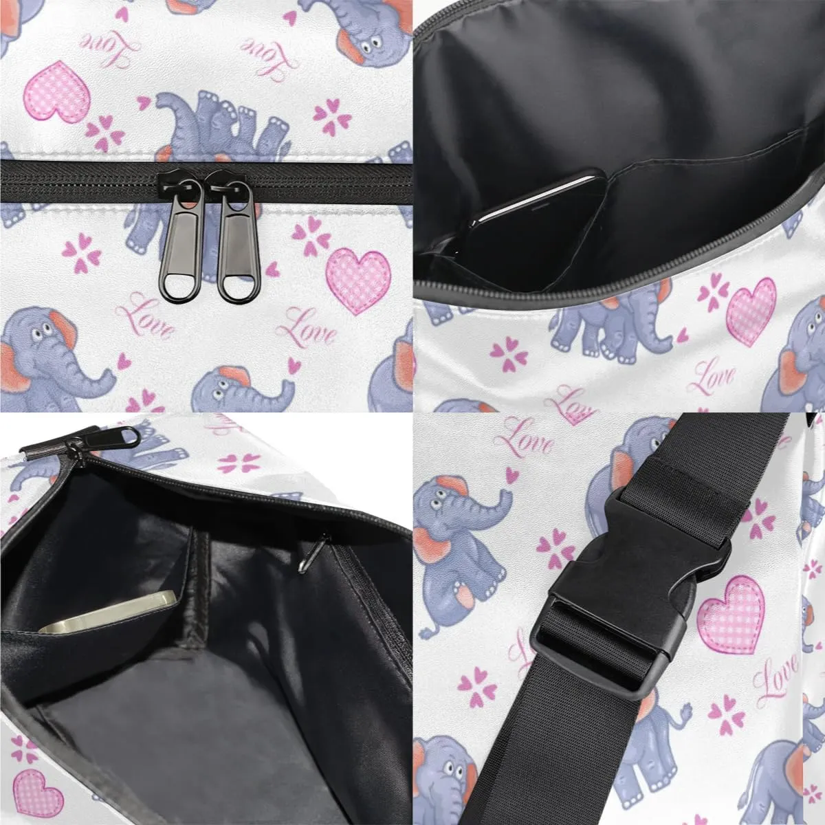 Elephant Love Heart Small Gym Bag for Men Women Workout Sport Duffle Bag Waterproof Weekender Overnight Bag Lightweight Carry on Tote Bag Crossbody Shoulder Travel Bag for Swim Yoge Dance