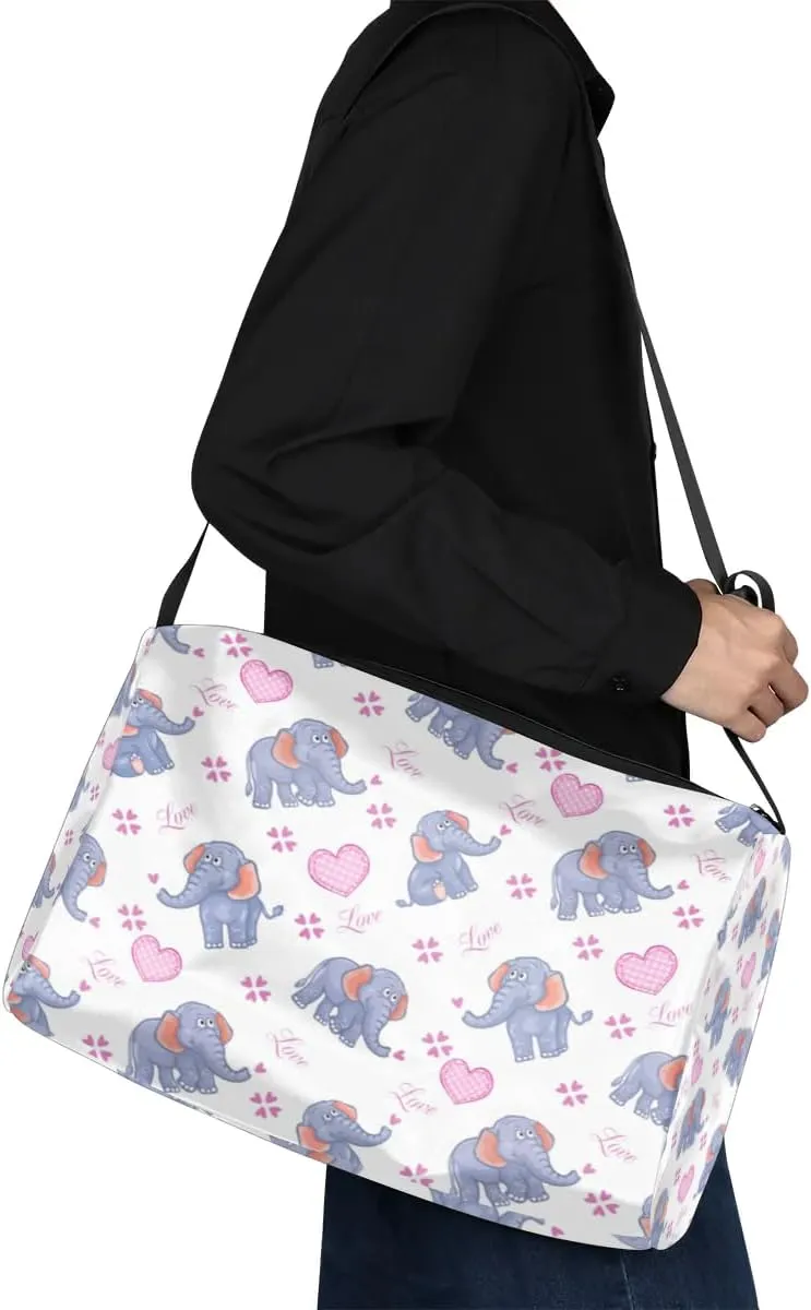 Elephant Love Heart Small Gym Bag for Men Women Workout Sport Duffle Bag Waterproof Weekender Overnight Bag Lightweight Carry on Tote Bag Crossbody Shoulder Travel Bag for Swim Yoge Dance