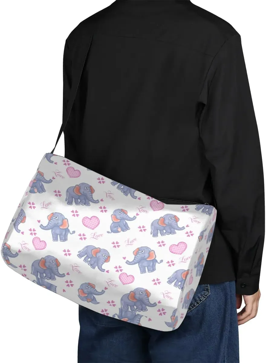 Elephant Love Heart Small Gym Bag for Men Women Workout Sport Duffle Bag Waterproof Weekender Overnight Bag Lightweight Carry on Tote Bag Crossbody Shoulder Travel Bag for Swim Yoge Dance