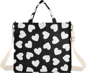 Emelivor Heart Tote Bag for Women Large Corduroy Canvas Tote Bag with Pocket for Office Travel College Pool