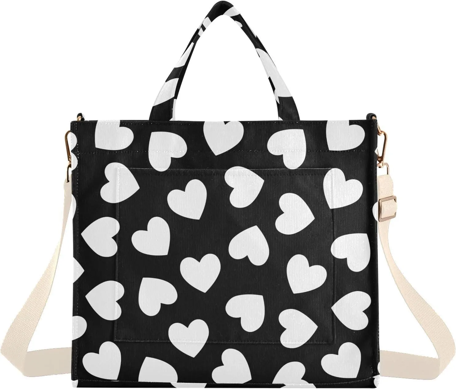 Emelivor Heart Tote Bag for Women Large Corduroy Canvas Tote Bag with Pocket for Office Travel College Pool