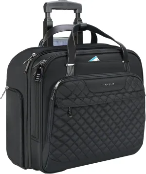 EMPSIGN Rolling Bag with Wheels, Briefcase for Women Fits Up to 15.6 Inch Laptop , Water-Repellent Overnight Rolling Computer Bag with RFID Pockets,Black