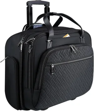 EMPSIGN Rolling Laptop Bag, 15.6 Inch Roller Briefcase with Wheel, Rolling Underaeat Computer Bag with Water-Proof RFID Pockets for Travel Business Work-Quilted Black