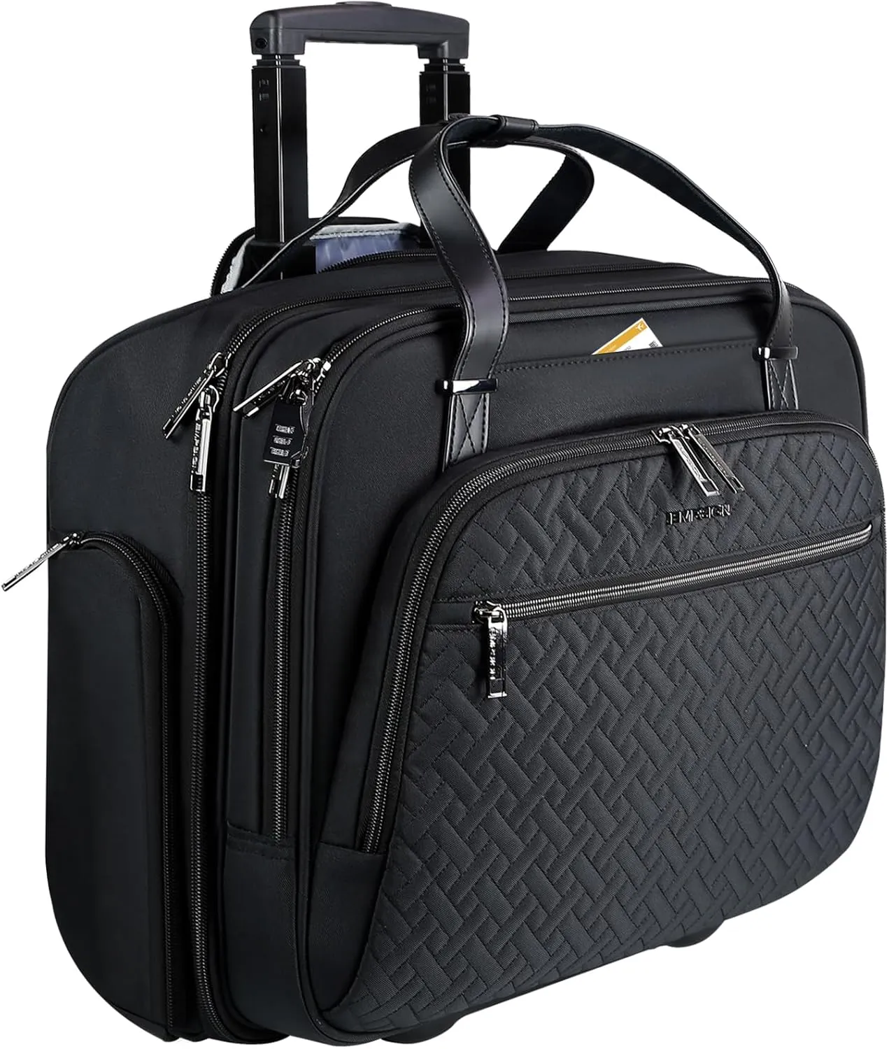 EMPSIGN Rolling Laptop Bag, 15.6 Inch Roller Briefcase with Wheel, Rolling Underaeat Computer Bag with Water-Proof RFID Pockets for Travel Business Work-Quilted Black