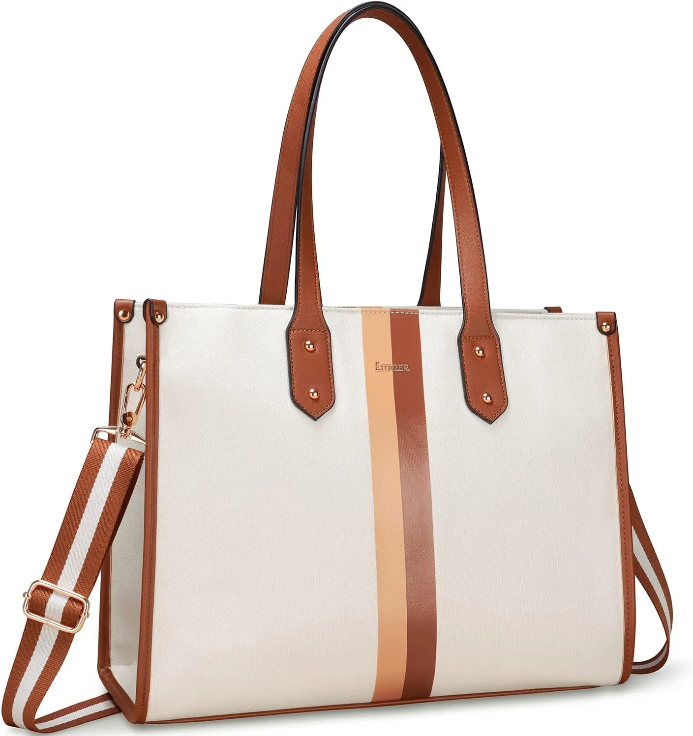 ESTARER Laptop Tote Bag 15.6 Inch, Women Laptop Bag Water-resistant Canvas Work Bag, Casual Shoulder Bag Handbag Briefcase Purse for Office/College/Travel