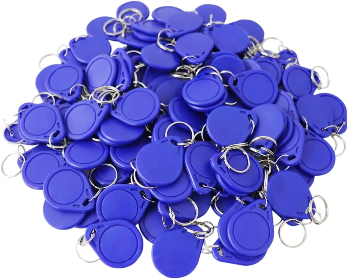 ETEKJOY 100PCS 13.56MHz RFID Key Fob Proximity IC Card ISO14443A Token Tag for Electronic Smart Door Lock, Compatible with MIFARE Classic 1K Card M1, Read Only (Blue)