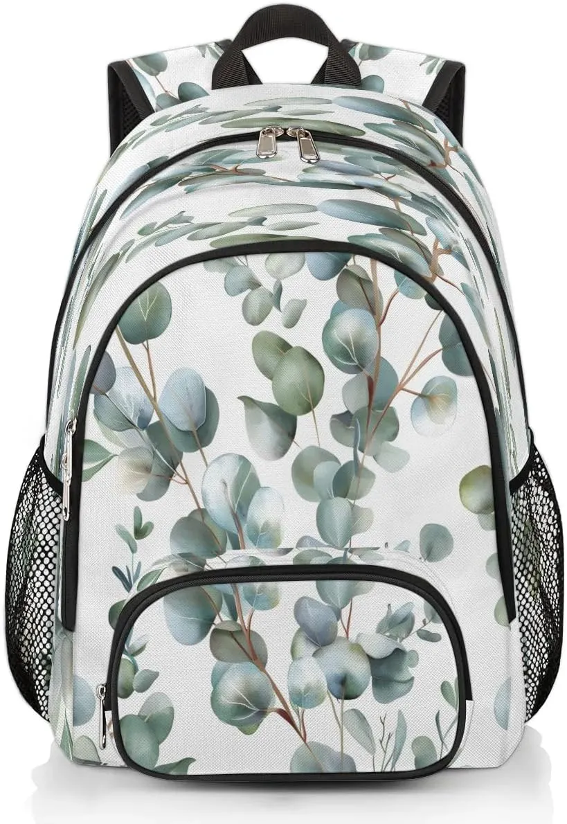 Eucalyptus Leaves Backpack for Women Men Laptop Backpack Work Bag Travel Hiking Camping Summer Leaves Casual Daypack