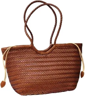 EvaLuLu Handwoven Leather Tote Bag Shoulder Bag