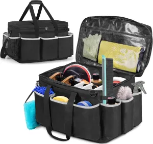 Extra-Large Detailing Bag with Waterproof EVA Hard Bottom, Auto Detail Supplies Organizer for Polisher, Bottles & Detailing Kit, Car Care Tools Tote with Lid & Shoulder Strap, Patent Design