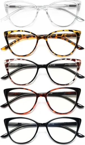 EYEURL 5 Pack Reading Glasses for Women-Cat Eye Blue Light Blocking Readers Fashion Computer Glasses with Spring Hinge Anti-Glare Readers for Women 0.5