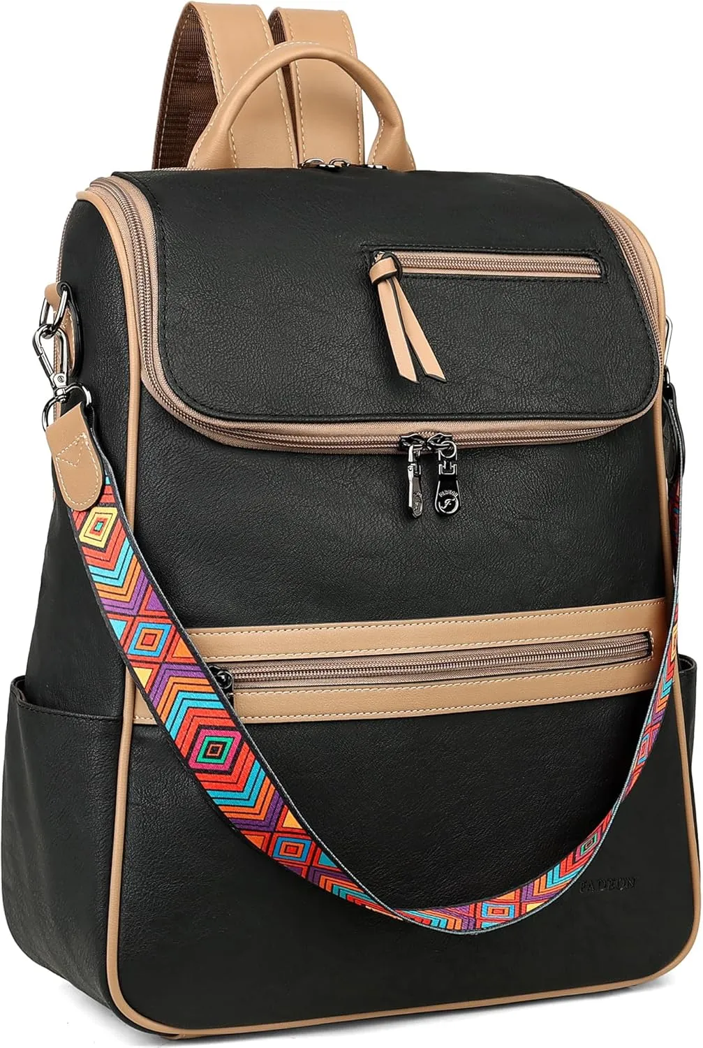 FADEON Laptop Backpack for Women Leather Travel Backpack with Laptop Compartment, Designer PU Shoulder Laptop Bag Black Brown