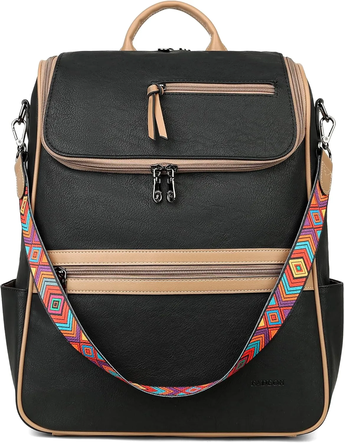 FADEON Laptop Backpack for Women Leather Travel Backpack with Laptop Compartment, Designer PU Shoulder Laptop Bag Black Brown