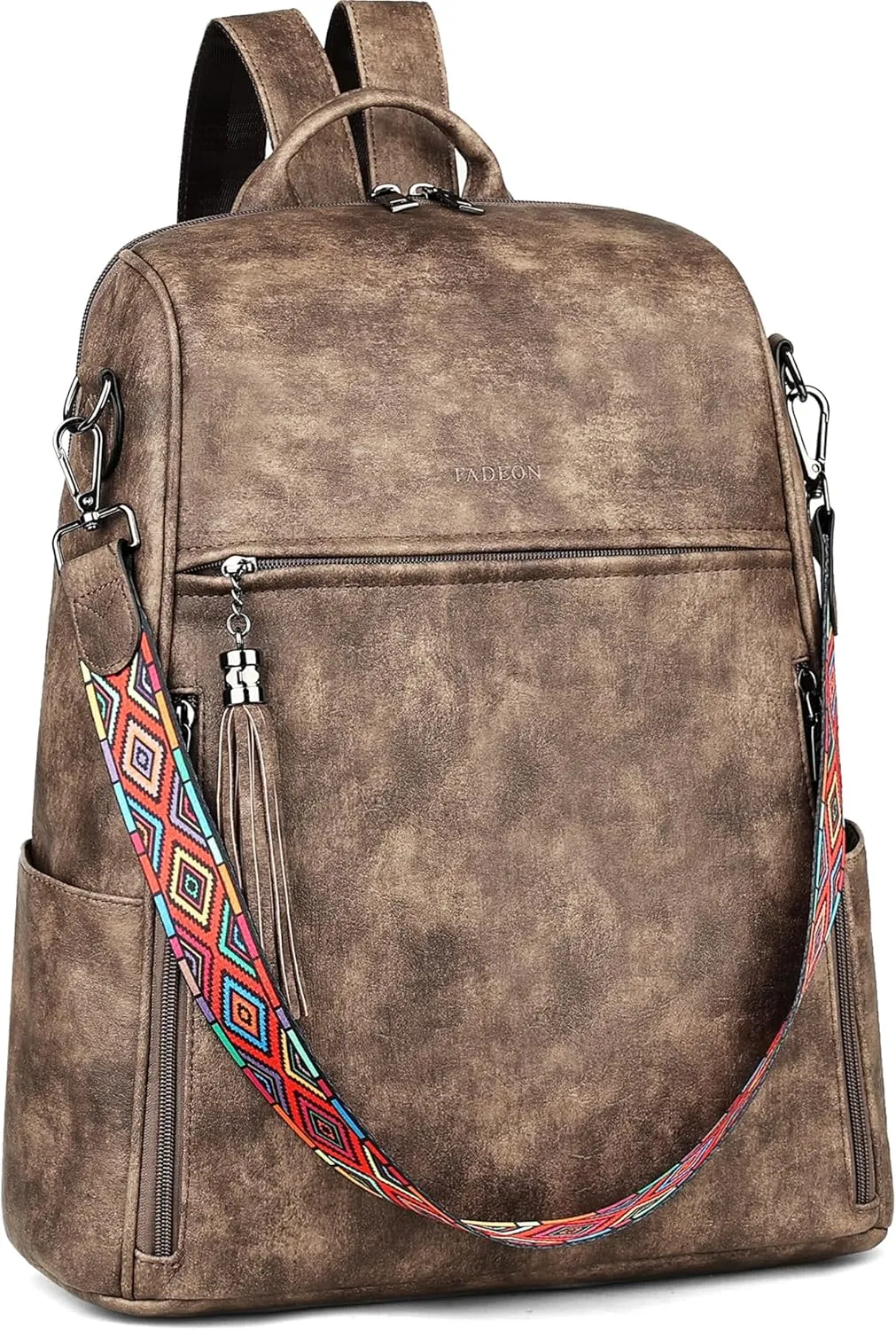 FADEON Leather Laptop Backpack for Women Designer 15.6 inch PU Laptop Bag, Ladies Travel Computer Work Backpack Grey
