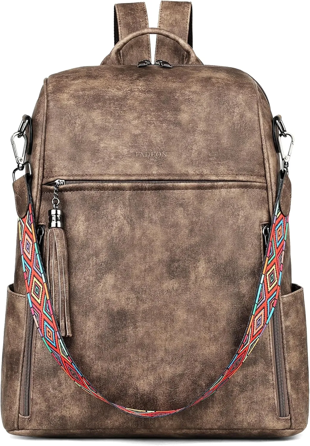 FADEON Leather Laptop Backpack for Women Designer 15.6 inch PU Laptop Bag, Ladies Travel Computer Work Backpack Grey