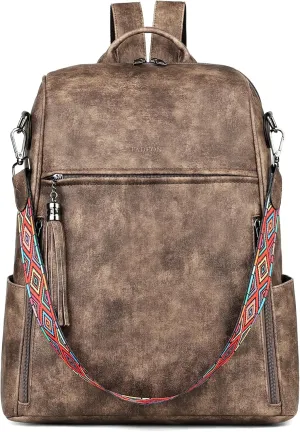 FADEON Leather Laptop Backpack for Women Designer 15.6 inch PU Laptop Bag, Ladies Travel Computer Work Backpack Grey