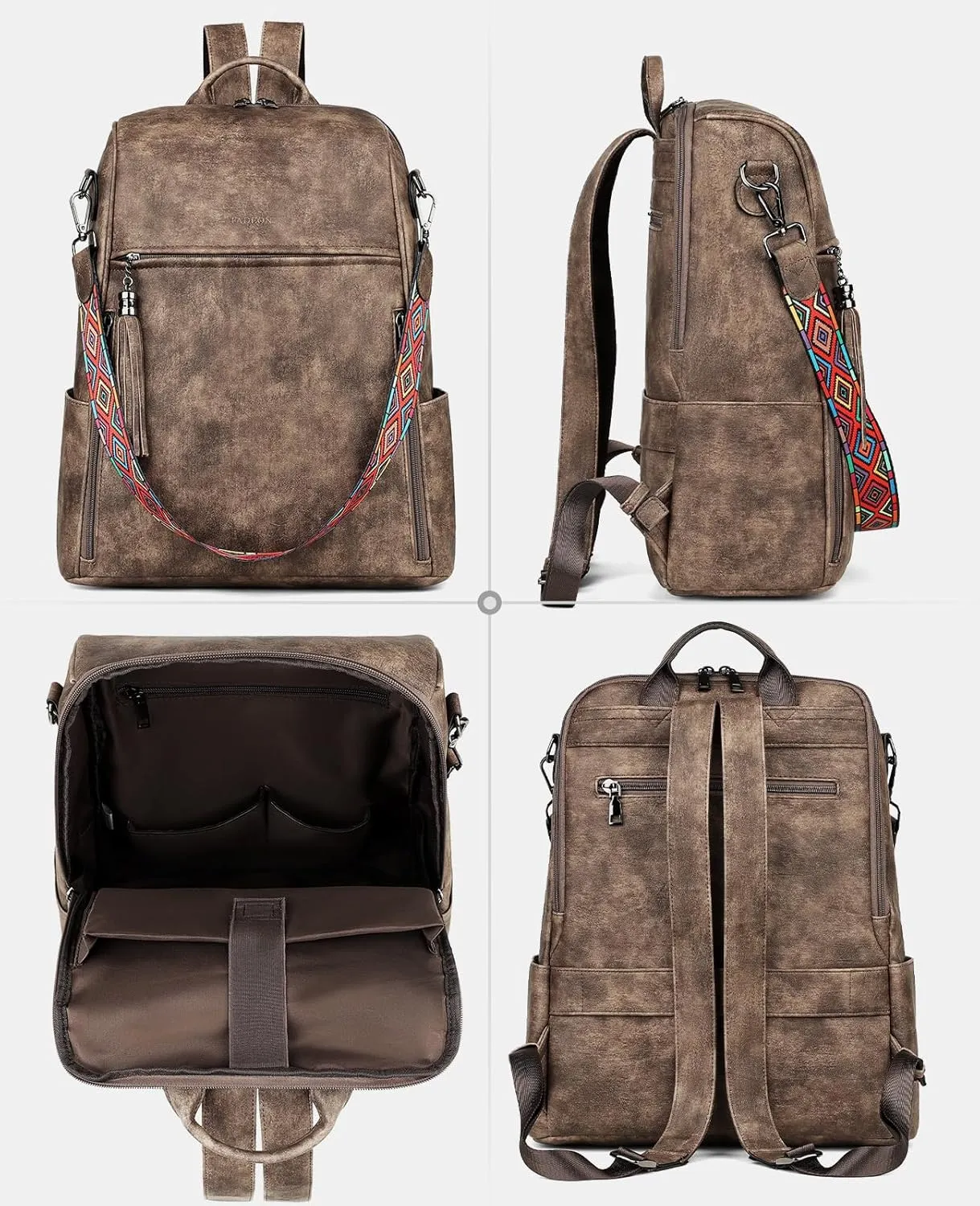 FADEON Leather Laptop Backpack for Women Designer 15.6 inch PU Laptop Bag, Ladies Travel Computer Work Backpack Grey