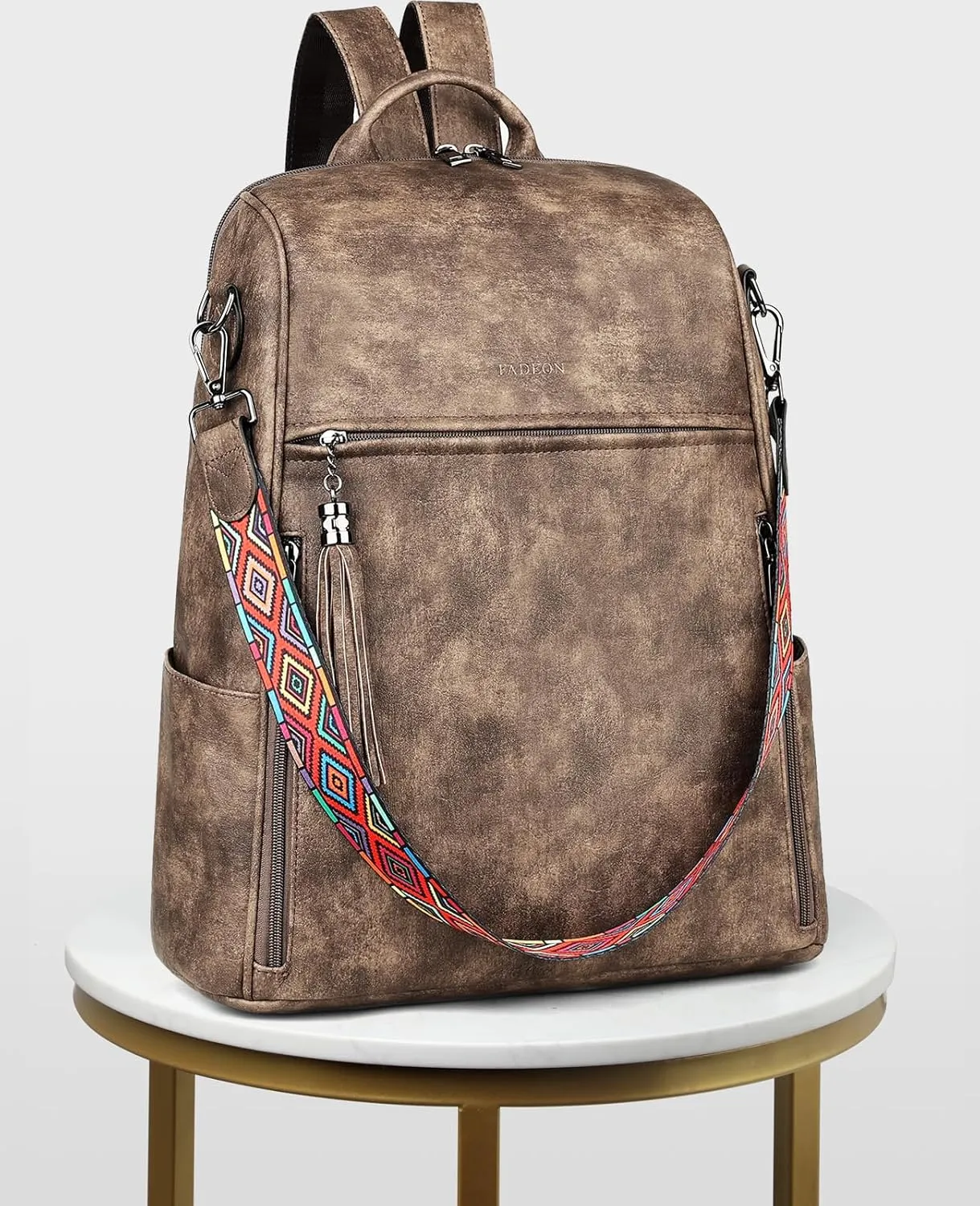 FADEON Leather Laptop Backpack for Women Designer 15.6 inch PU Laptop Bag, Ladies Travel Computer Work Backpack Grey