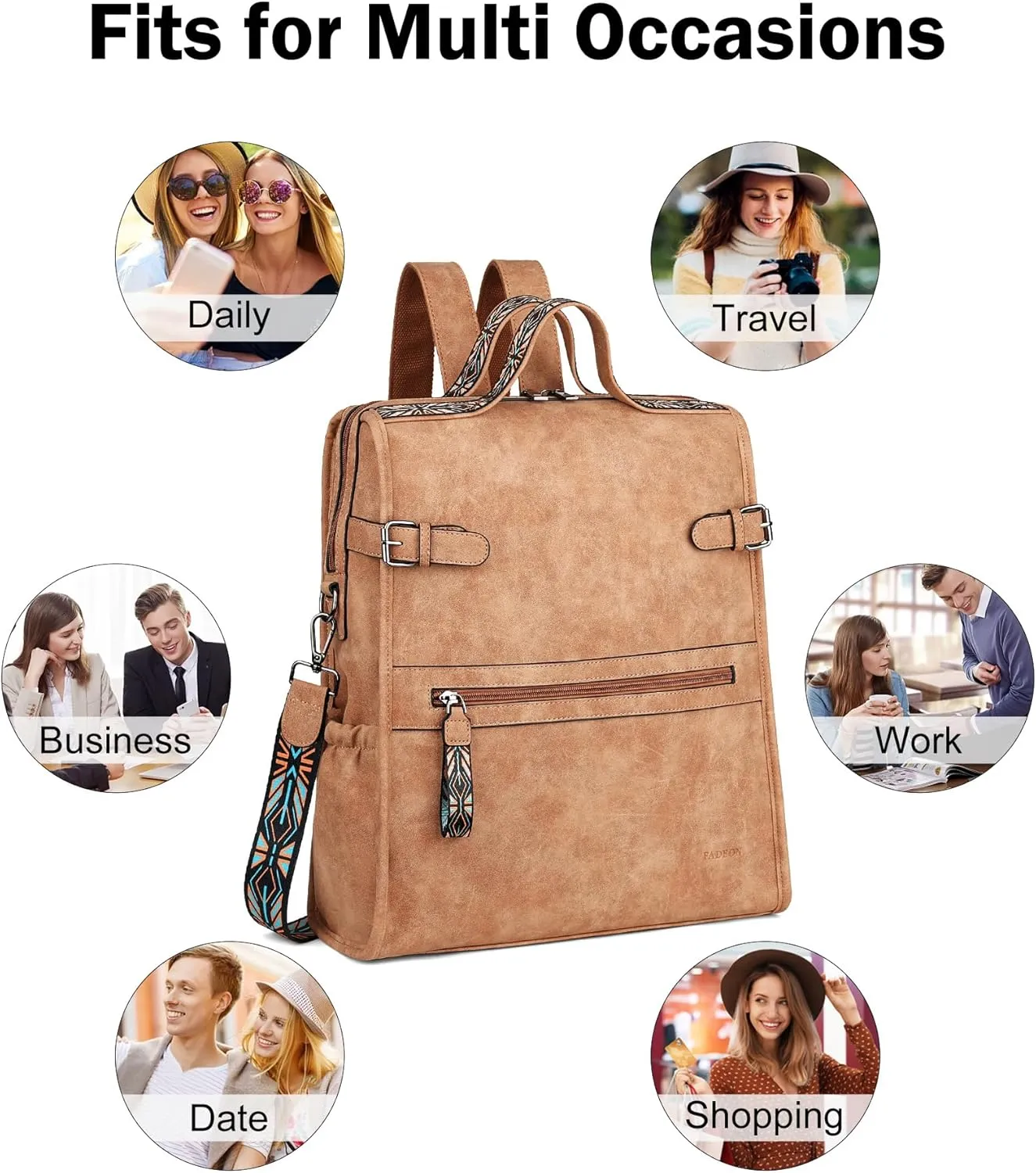 FADEON Leather Laptop Backpack for Women, Designer Ladies Work Travel Computer Backpack with Laptop Compartment Suede Brown