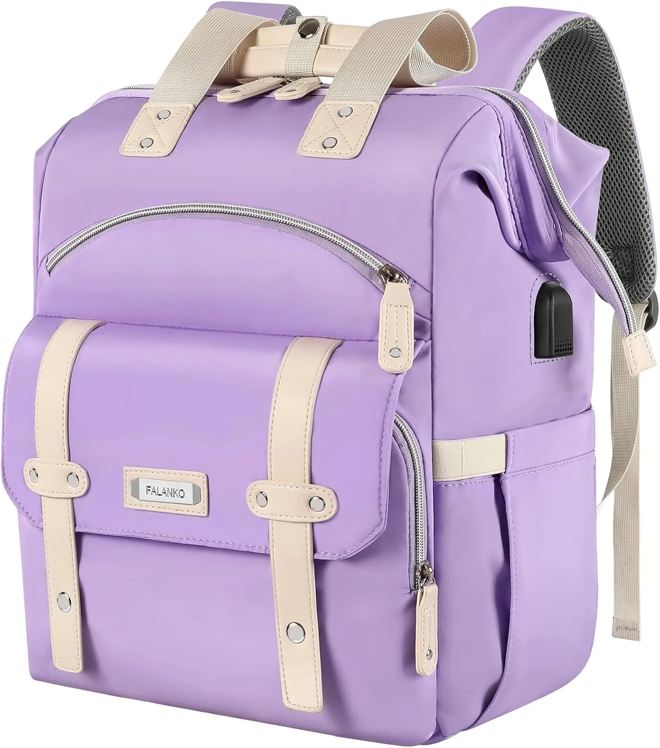 FALANKO Laptop Backpack for Women, Anti Theft Backpacks with USB Charging Port RFID Anti Theft Water Resistant,Wide Top Open Work Teacher College Travel Computer Bag for Woman Fits 15.6 Inch Purple