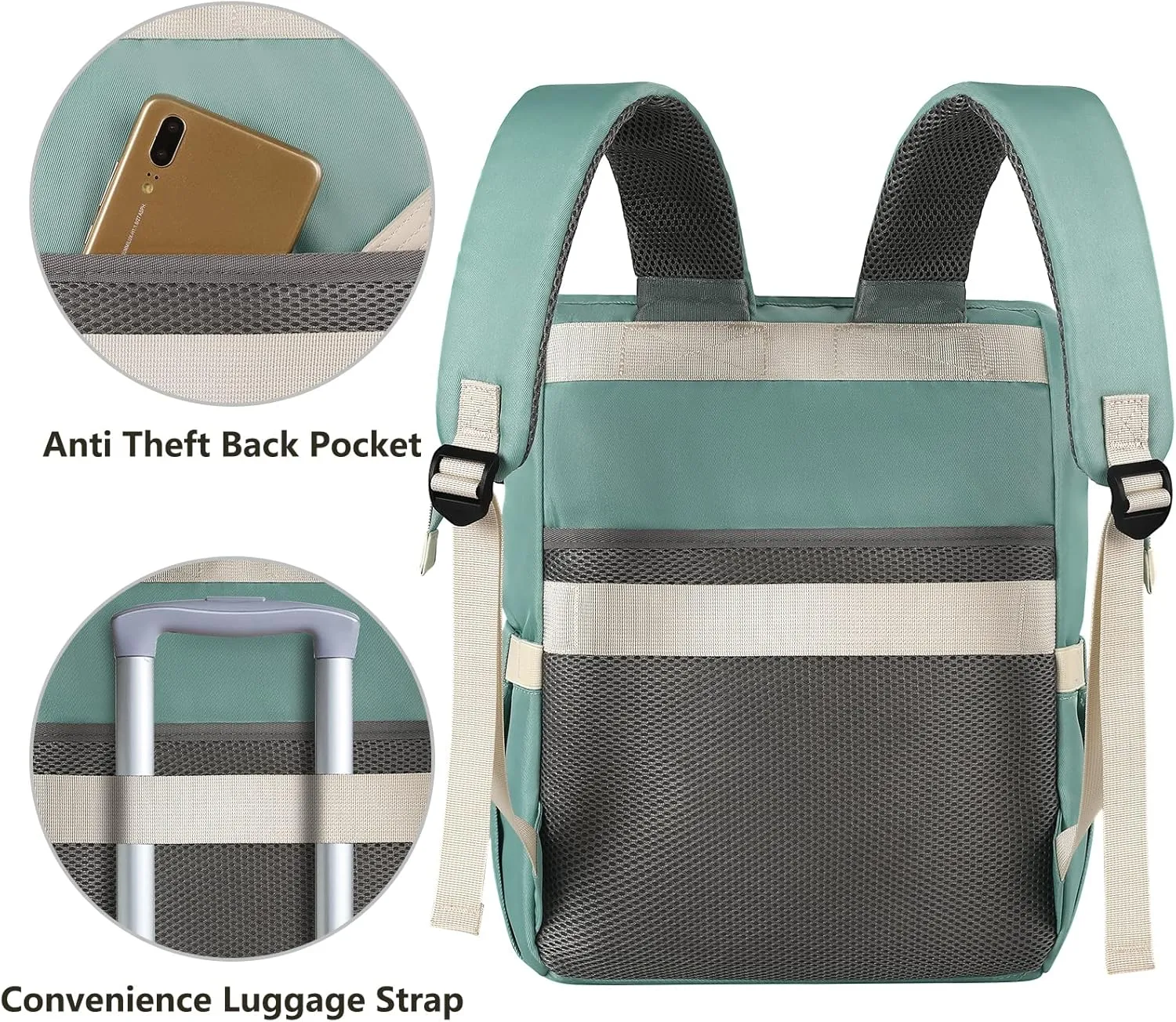 FALANKO Laptop Backpack for Women, Doctor Teacher Nurse Work Bookbag for 17.3 Inch Laptop, Large Travel Wide Open College Shoulder Purse Bag With RFID Anti Theft USB Charging Port-Green