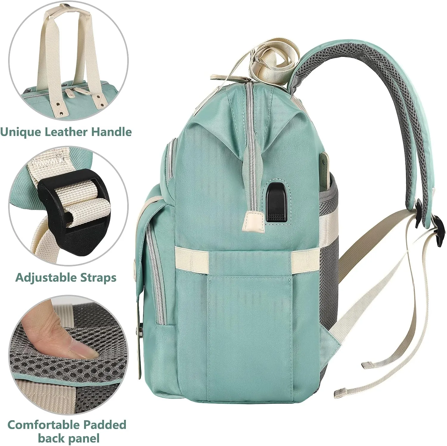 FALANKO Laptop Backpack for Women, Doctor Teacher Nurse Work Bookbag for 17.3 Inch Laptop, Large Travel Wide Open College Shoulder Purse Bag With RFID Anti Theft USB Charging Port-Green