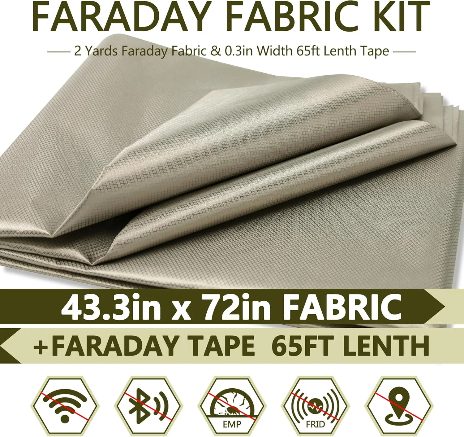 Faraday Fabric,Faraday Cloth 43.3"x72" Material Protection Nickel Copper Fabric Kit with Faraday Conductive Tape for DIY Faraday Cage,Box,Clothes,Curtains