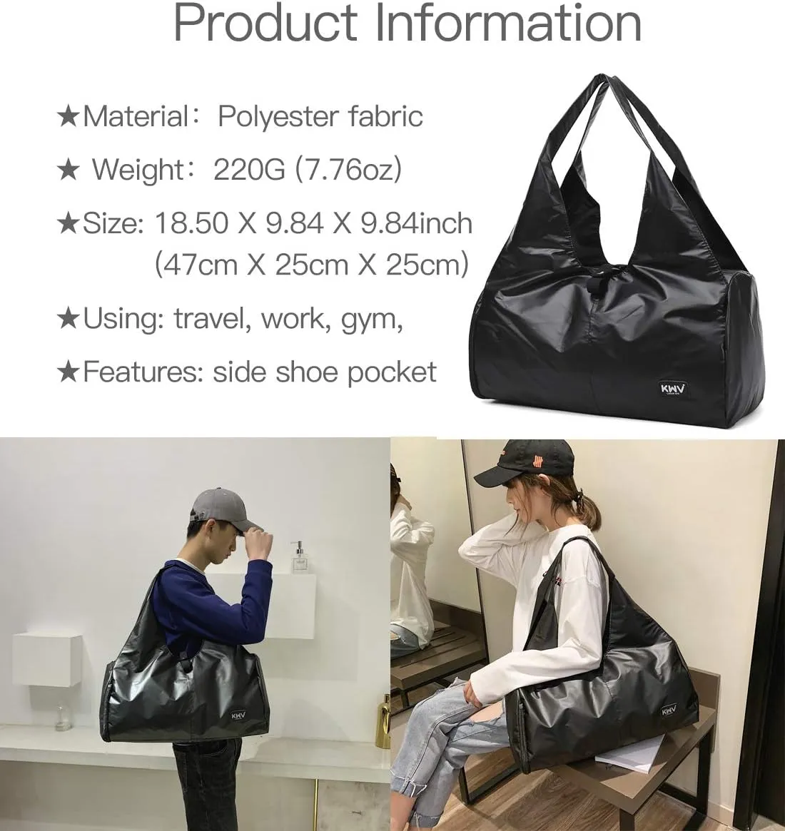 Fashion Gym Tote Sport Bag, Multiple Travel Duffle Bag with Individual Shoe Compartment and Inside PVC Pocket 9B27