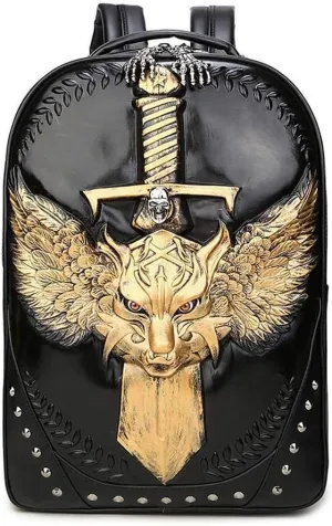 Fashion Punk Rivets Backpack 3D Wing Wolf - Warrior Cartoon School Handbags Knapsack For Teenager