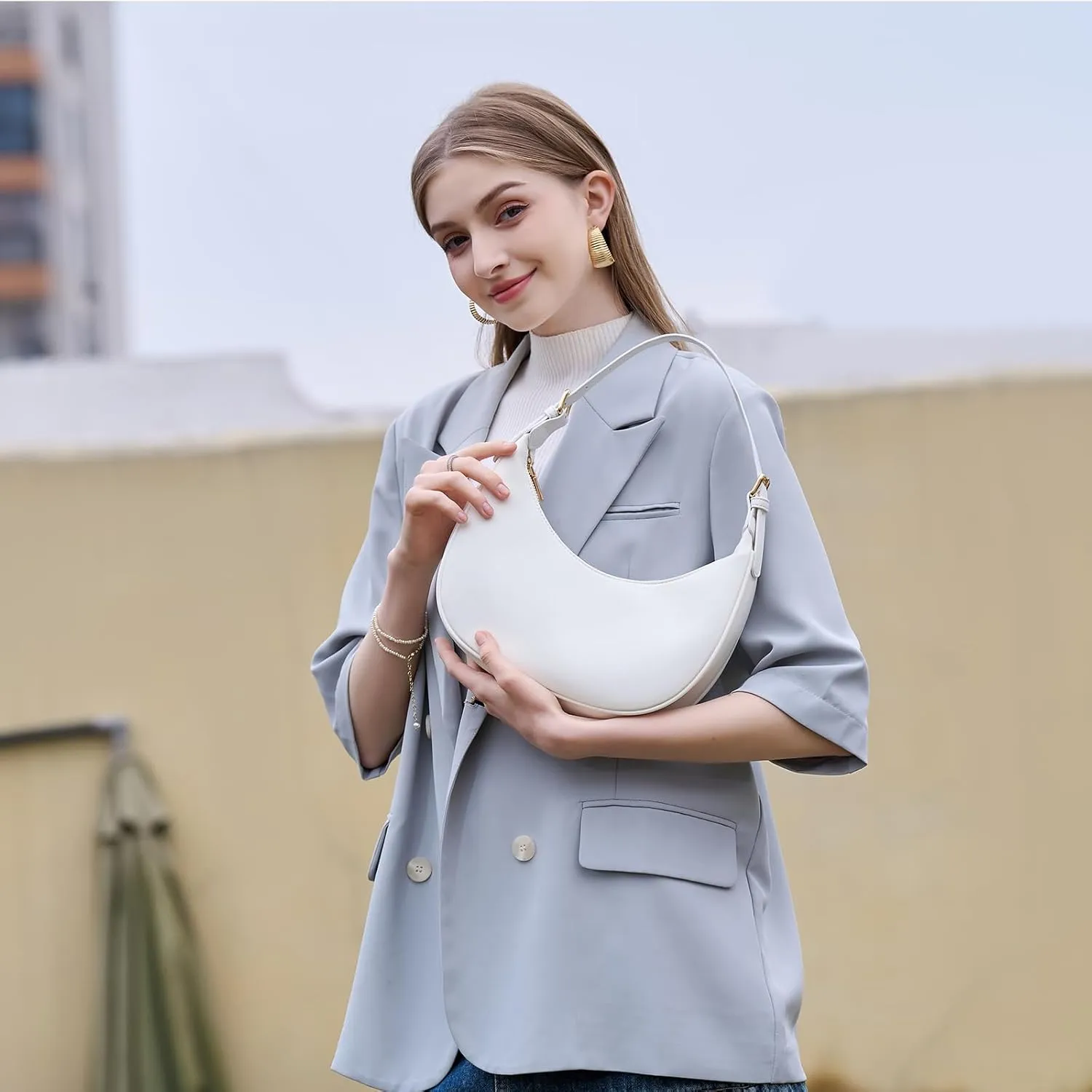 Fashion Small Crescent Underarm Shoulder Bag for Women Trendy Purse Hobo Handbags Clutch Crossbody Bag