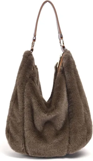 Faux Fur Purse for Women, Fluffy Fuzzy Tote Furry Should Crossbody Bag Handbags