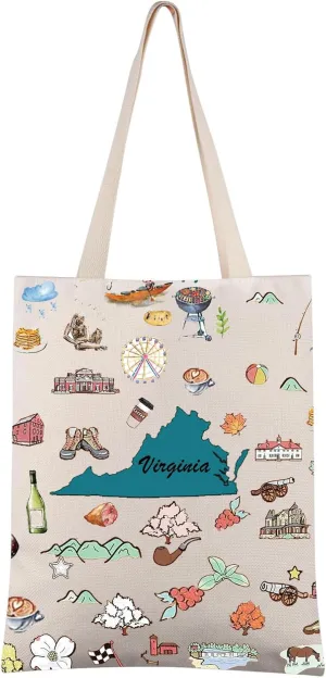 FEELMEM Virginia Travel Gift Virginia State Canvas Tote Bag Virginia Trip Souvenir Shoulder Bag Virginia Merchandise