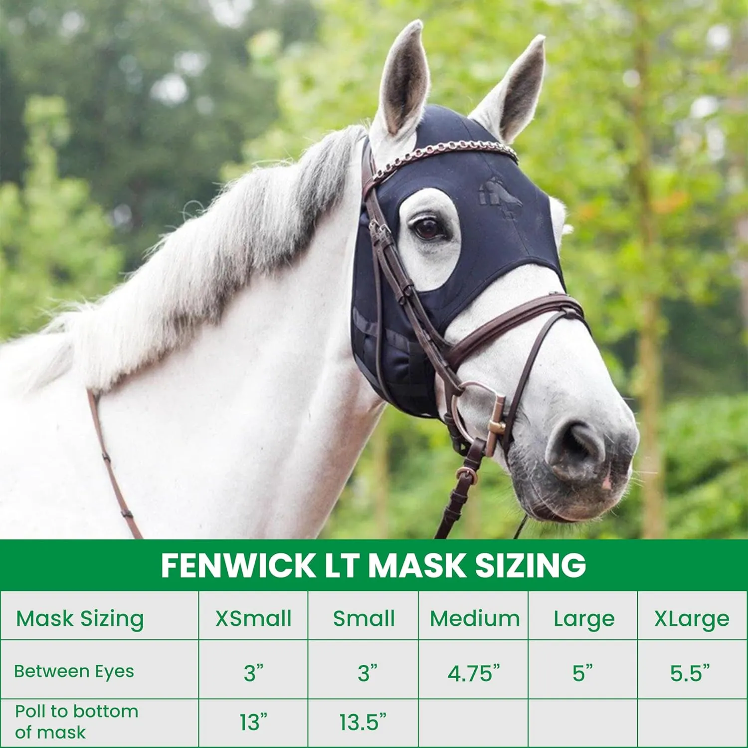Fenwick Liquid Titanium Therapeutic Horse Mask with Ears, Calming Far Infrared Therapy Mask Made with Breathable 4-Way UV Blocking Stretch Fabric (Velcro Closure, Medium)