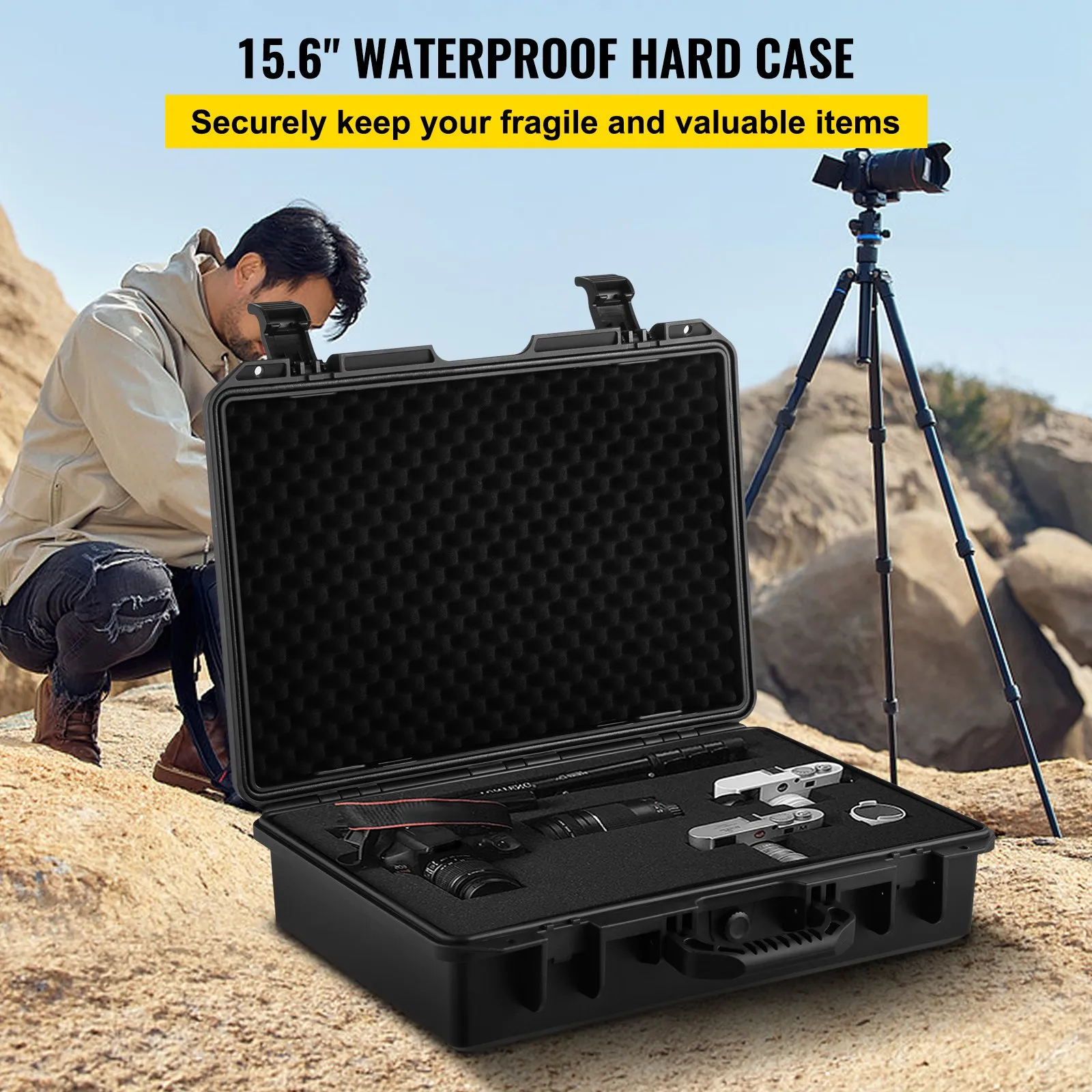(FINAL PRICES ARE LOWER ON OUR SITE!) VEVOR Waterproof Hard Case, 19 x 14 x 5 Inches, with Customizable Foam, Portable Protective Hard Camera Case, Shockproof for Laptop, Pistol, Camera, and More, Black