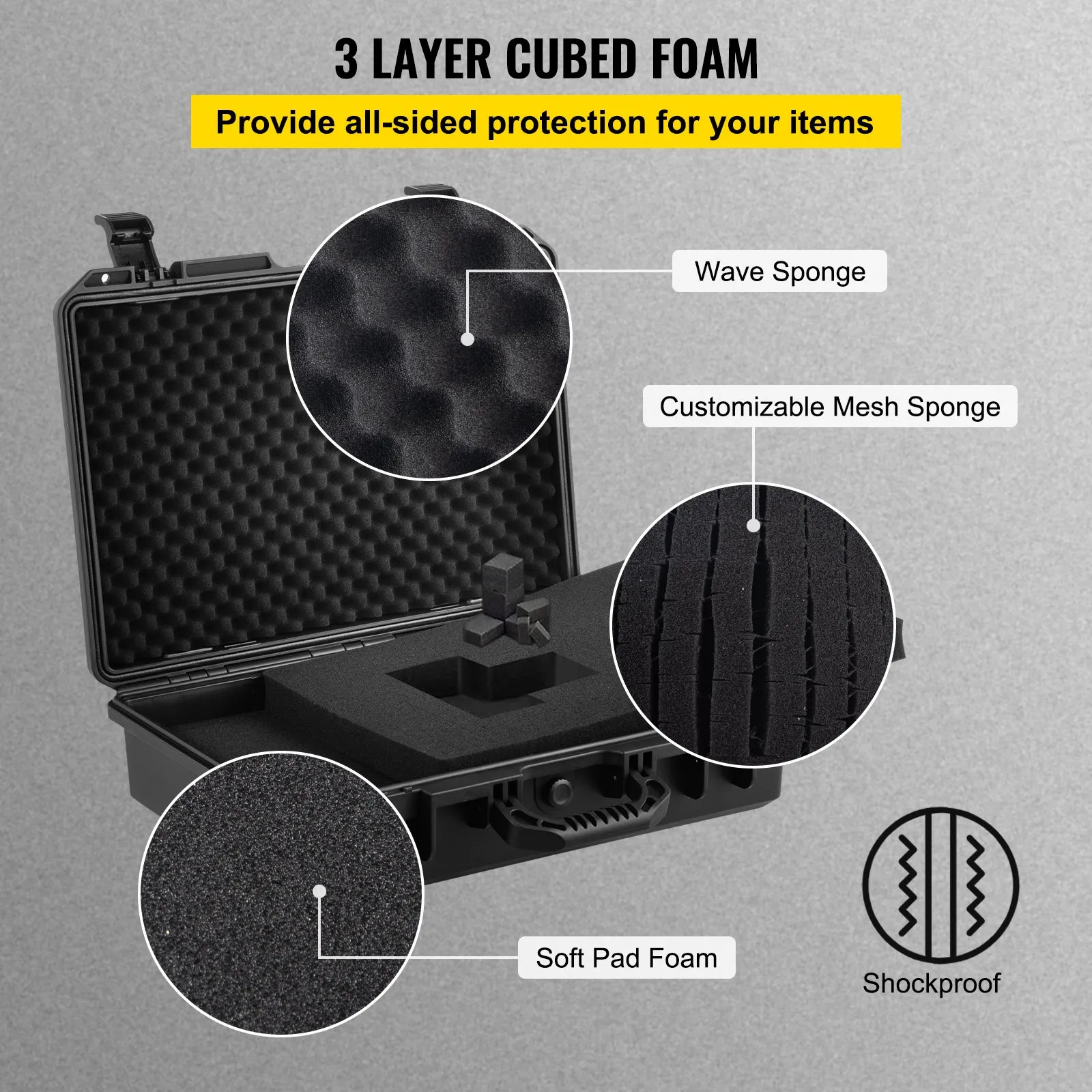 (FINAL PRICES ARE LOWER ON OUR SITE!) VEVOR Waterproof Hard Case, 19 x 14 x 5 Inches, with Customizable Foam, Portable Protective Hard Camera Case, Shockproof for Laptop, Pistol, Camera, and More, Black