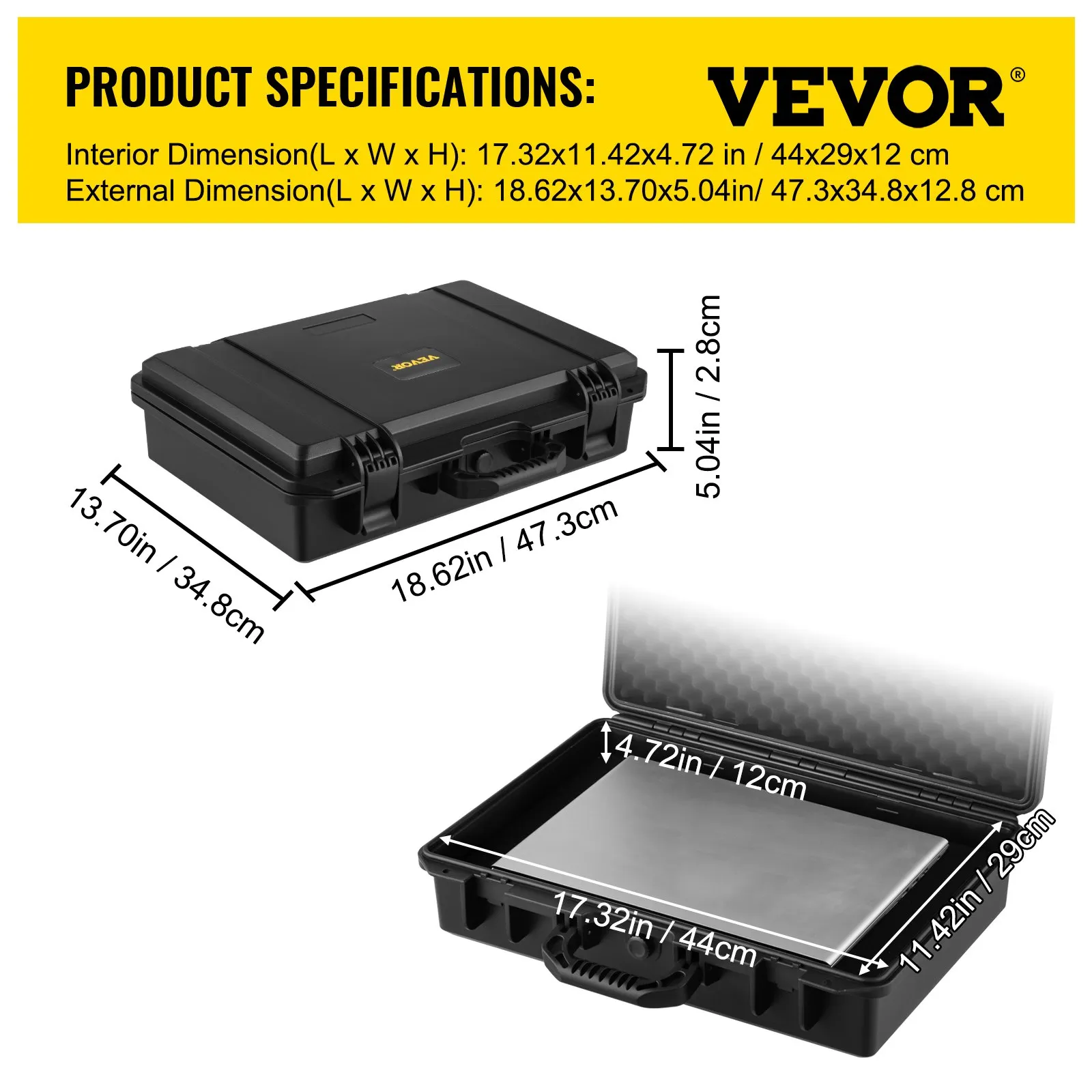 (FINAL PRICES ARE LOWER ON OUR SITE!) VEVOR Waterproof Hard Case, 19 x 14 x 5 Inches, with Customizable Foam, Portable Protective Hard Camera Case, Shockproof for Laptop, Pistol, Camera, and More, Black