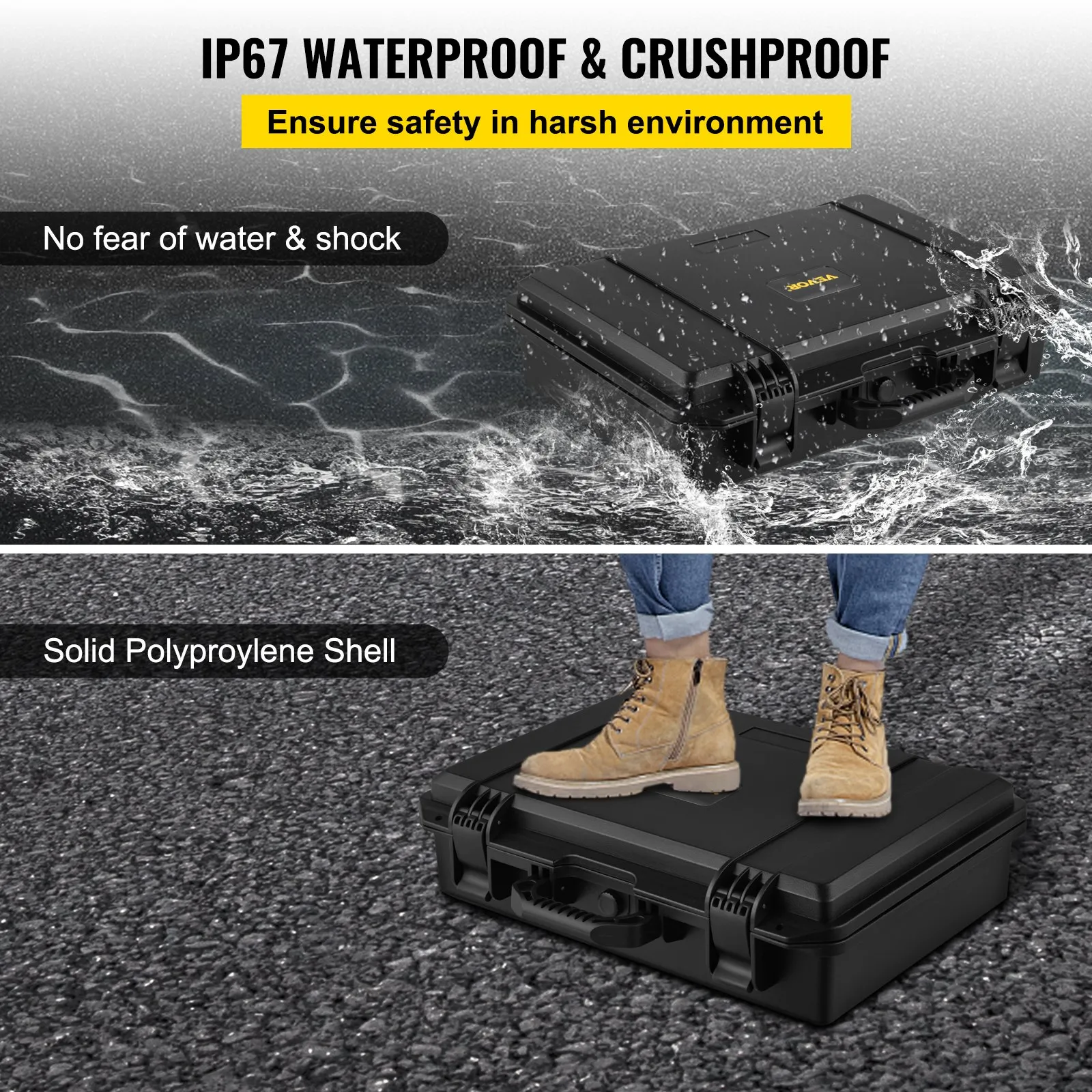 (FINAL PRICES ARE LOWER ON OUR SITE!) VEVOR Waterproof Hard Case, 19 x 14 x 5 Inches, with Customizable Foam, Portable Protective Hard Camera Case, Shockproof for Laptop, Pistol, Camera, and More, Black