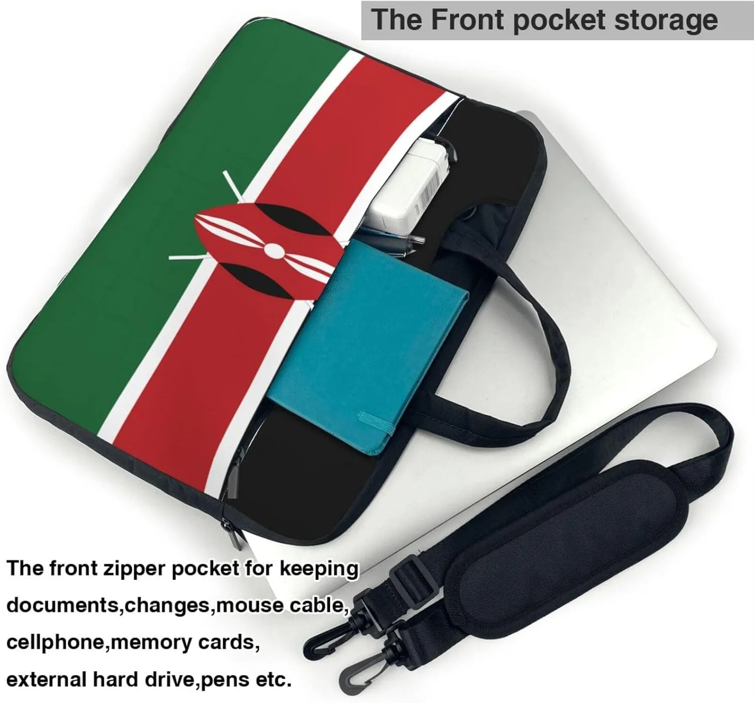 Flag of Kenya Prints Laptop Bag - with Soft Interior, Multiple Pockets - Ideal for Men, Travel and Business