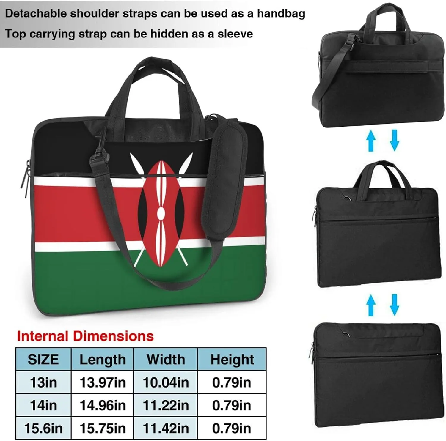 Flag of Kenya Prints Laptop Bag - with Soft Interior, Multiple Pockets - Ideal for Men, Travel and Business