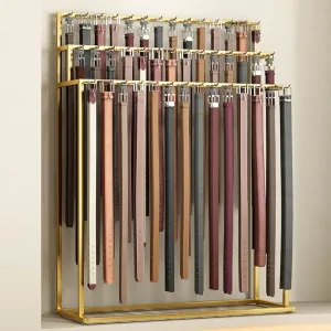 Floor-Standing Men's Belt Display Rack, Metal Multi-Purpose Organizer for Ties, Scarves, Handbags, Umbrellas, Retail Home Use(Gold,L120*W40*150CM 48hooks)