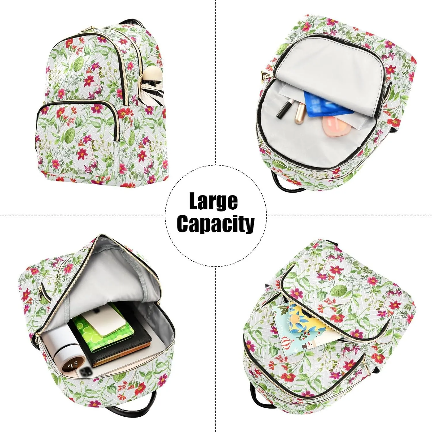 Flower Foliage White Backpack Purse for Women Fashion Backpack Handbags with Anti-theft Back for Women School M