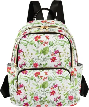Flower Foliage White Backpack Purse for Women Fashion Backpack Handbags with Anti-theft Back for Women School M