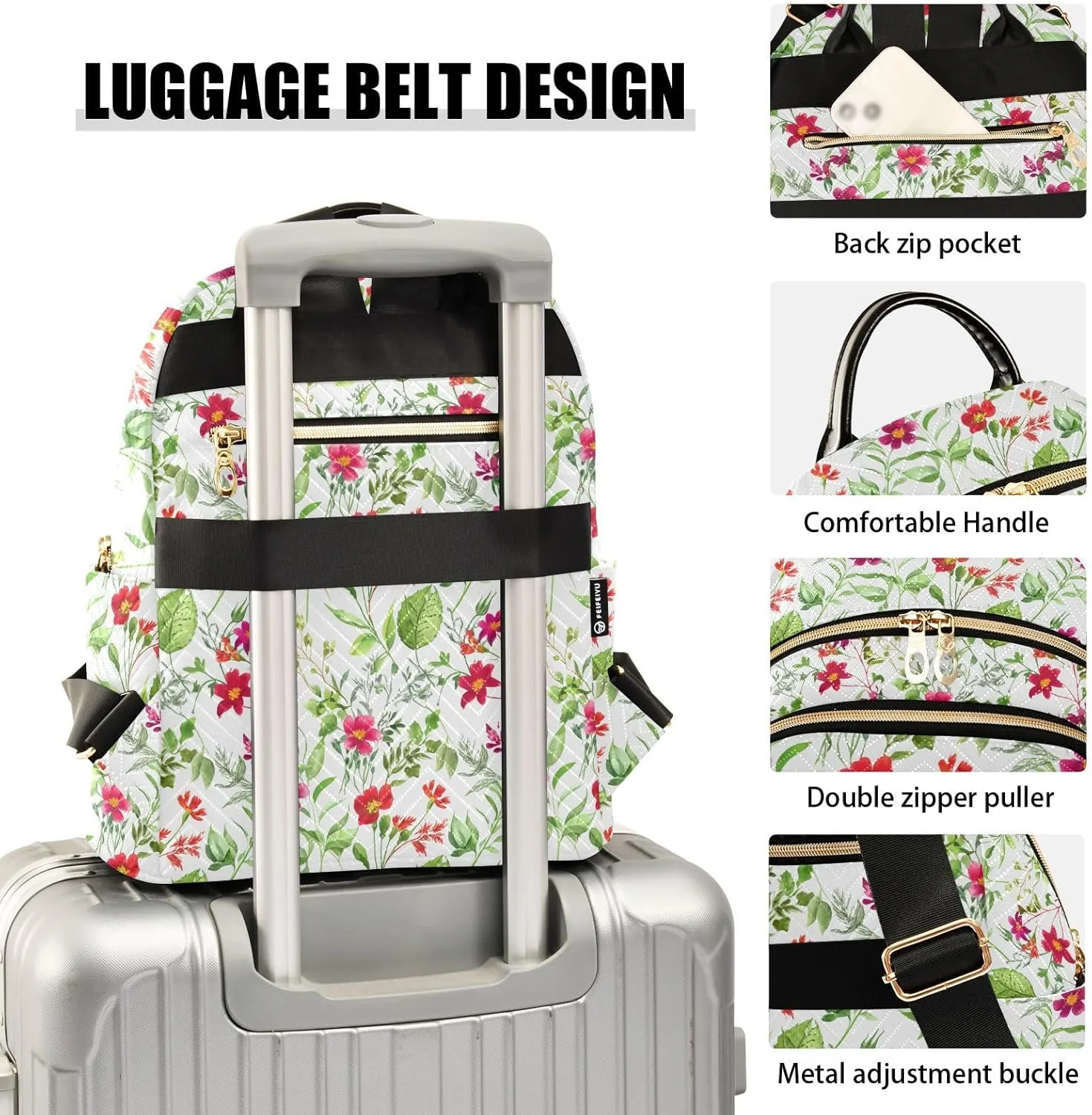 Flower Foliage White Backpack Purse for Women Fashion Backpack Handbags with Anti-theft Back for Women School M