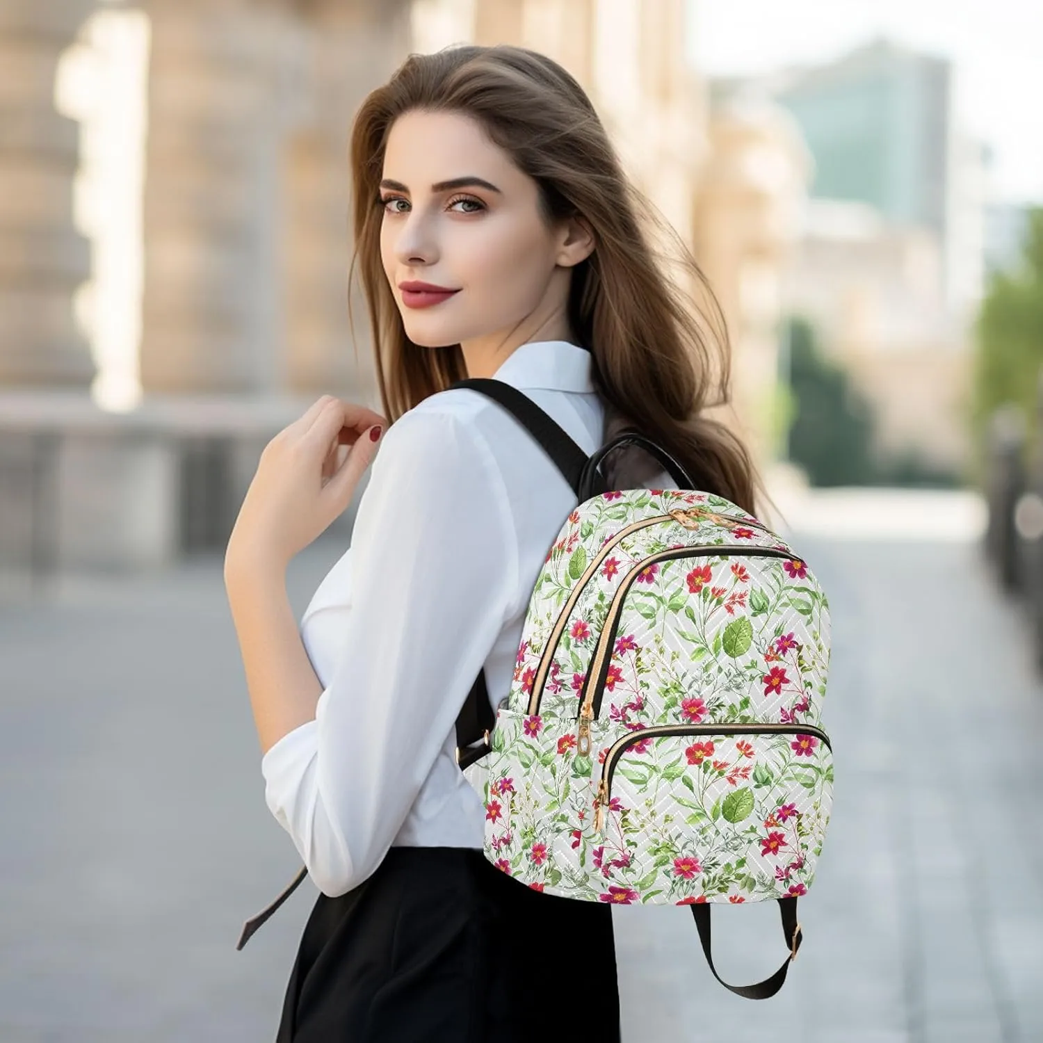 Flower Foliage White Backpack Purse for Women Fashion Backpack Handbags with Anti-theft Back for Women School M