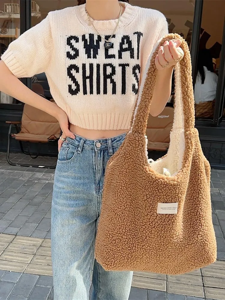 Fluffy Plush Reversible Purse For Women Bag Furry Tote Shoulder Bag Fuzzy Crossbody Bag Gift for Women