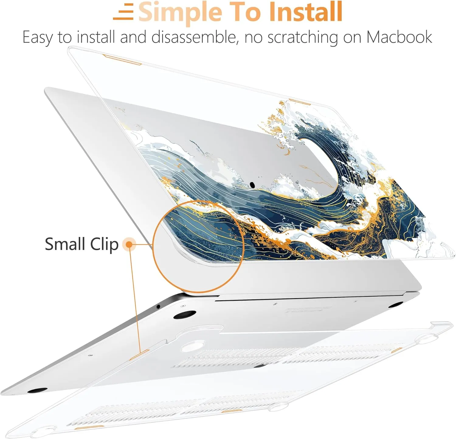 for M1 MacBook Air 13 inch Case 2021 2020 2019 2018 Model A2337/A2179/A1932, Laptop Hard Shell Case with Keyboard Cover & Trackpad Protector & 2 OTG Adapters, Wave Illustration
