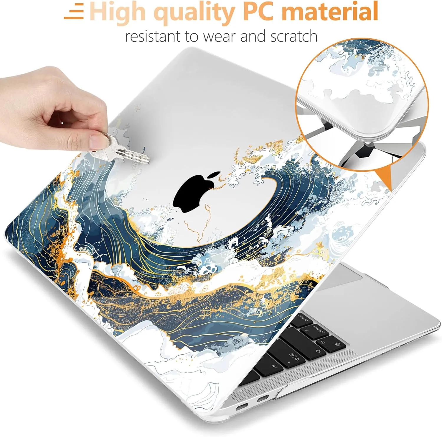 for M1 MacBook Air 13 inch Case 2021 2020 2019 2018 Model A2337/A2179/A1932, Laptop Hard Shell Case with Keyboard Cover & Trackpad Protector & 2 OTG Adapters, Wave Illustration