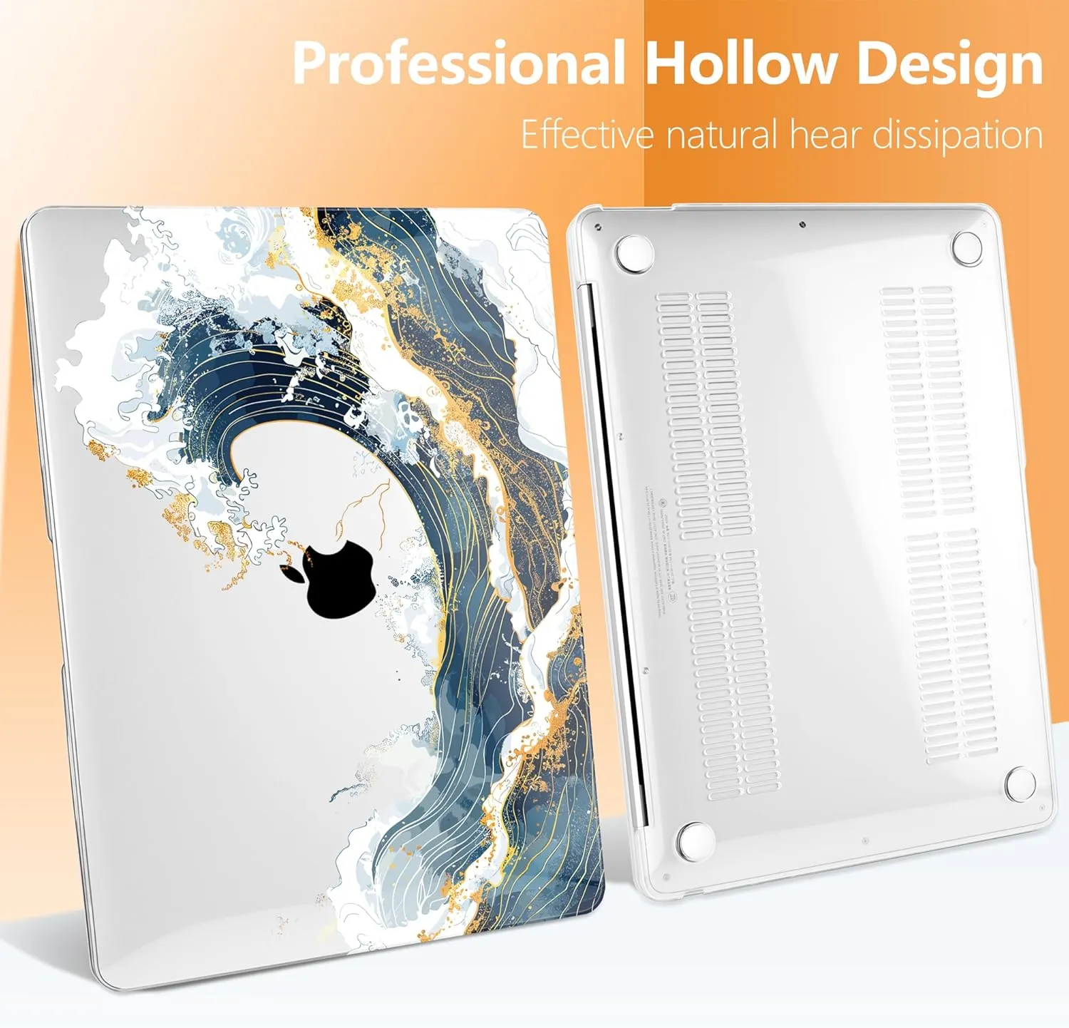 for M1 MacBook Air 13 inch Case 2021 2020 2019 2018 Model A2337/A2179/A1932, Laptop Hard Shell Case with Keyboard Cover & Trackpad Protector & 2 OTG Adapters, Wave Illustration